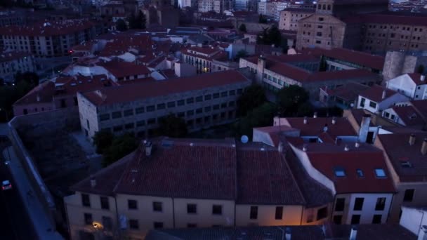 Aerial Salamanca Spain Featuring Small District City Night — Stok video