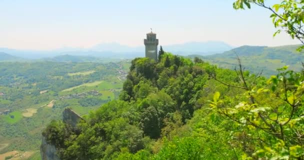Shot Montale Tower Hill Top Trees San Marino Italy Bright — 비디오