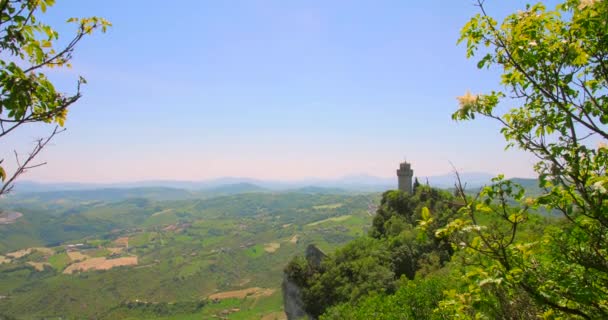 Majestic Landscape Castle Ruins Top Monte Titano San Marino Italy — Stockvideo