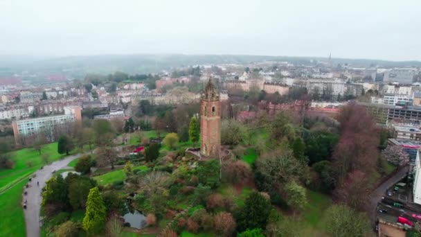 Aerial Drone View Cabot Tower Bristol University Brandon Hill City — Stock Video