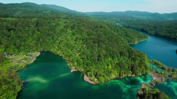 Drone Reveals Plitvice Lakes Croatia Nacionalni Park Travel Scenic Unpolluted — Stockvideo