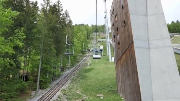 Chair Ski Lift Planica Ski Jump Resort Slovenia Going Hill — Vídeos de Stock