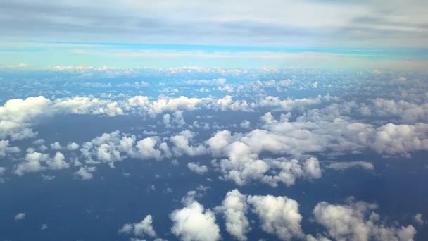 Flying Cumulus Clouds Seen Airplane Window Blue Ocean Heavenly View — Stockvideo