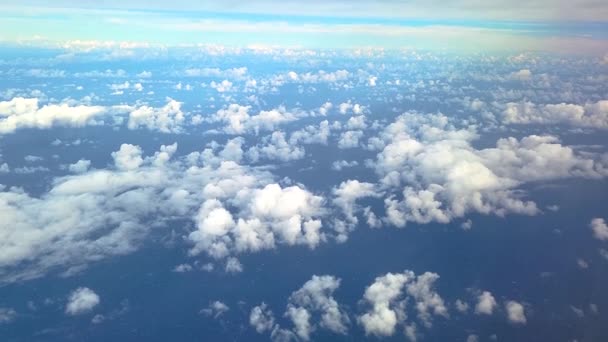 Cumulus Clouds Scattered Blue Sky Bird Eye View Seen Airplane — Stockvideo