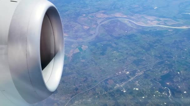 Airplane Flying River Aircraft Engine Seen Window Flying Plane View — Video