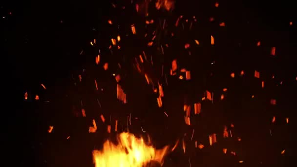 Powerful Blaze Burning Bright Colors Flying Chaotic Particles — Stockvideo