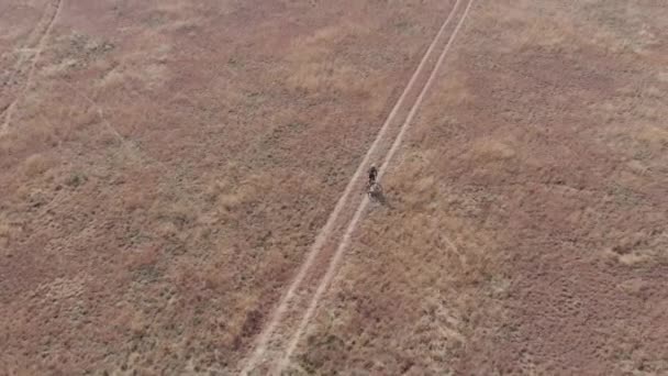 Aerial Slow Motion View Single Mountain Biker Race Day Time — 비디오