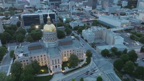 Aerial Footage Capitol Building Downtown Atlanta Georgia Dusk — Stock video