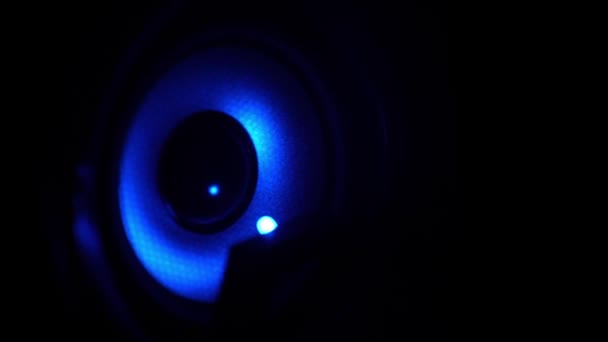 Music Speaker Membranes Move While Playing Music Blue Led Light — 图库视频影像