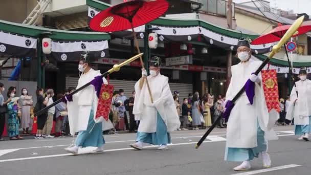 Year Global Pandemic First Gion Matsuri Parade Kyoto Begins — Stok video