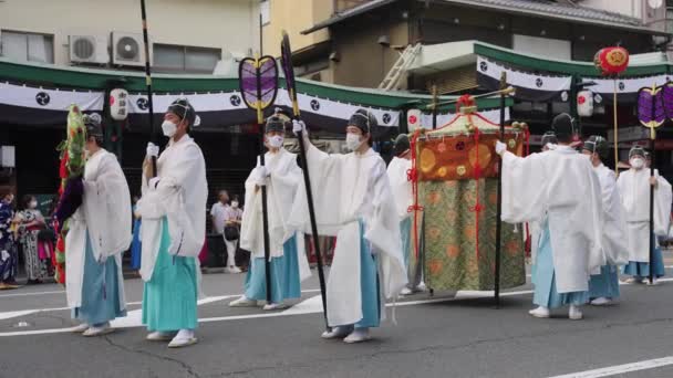 Priests Leading Parade Gion Matsuri Festival Streets Japan — Stock video