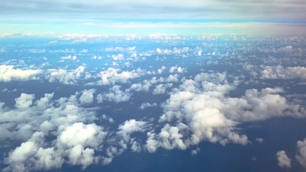 Bird Eye View Fluffy White Cumulus Clouds Blue Sky Seen — Stock video