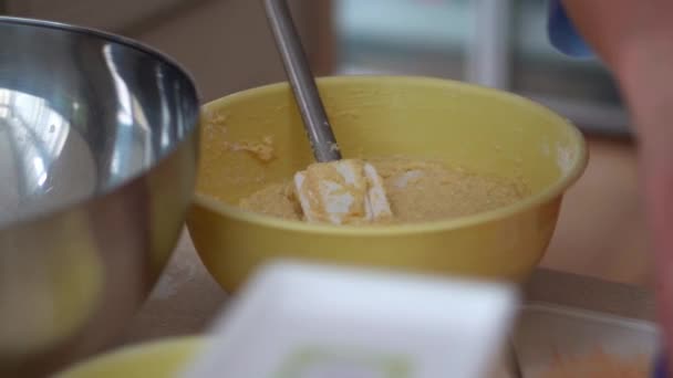 Hands Mixing Potato Dough Flour Bowl Making Bryndza Dumplings Kitchen — Stockvideo