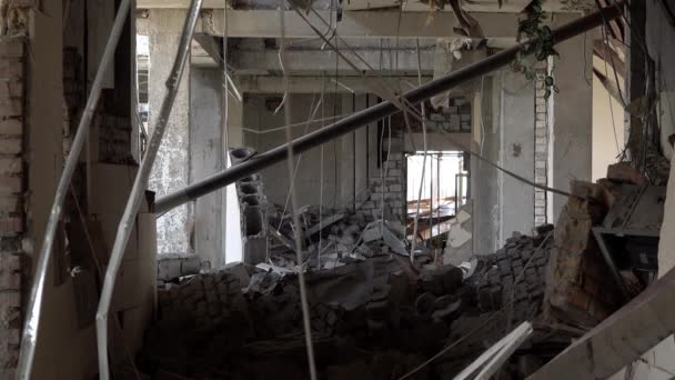 Destroyed Top Floor Hallway Admiral Makarov National University Ship Building — Stockvideo