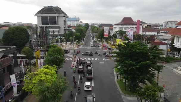 Aerial View Morning Intersection Intersection Sudirman Road Yogyakarta Busy Activities — Video