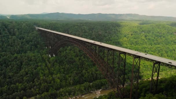 Parallax Drone Shot New River Gorge Bridge Fayetteville — Stock video