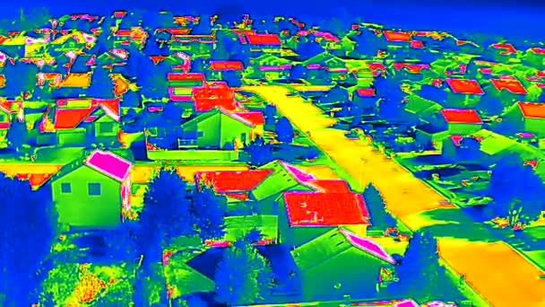 Thermal False Color Drone Suburban Environment Demonstrating Cooling Effect Plants — Wideo stockowe