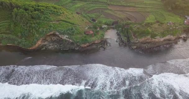 Aerial View Small Private Sandy Beach Cliffs Island Indonesia — Stock video