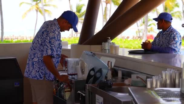 Rum Poured Blender Swim Bar All Inclusive Resort Worker Making — Vídeo de Stock