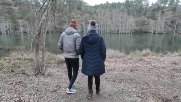 Hipster Couple Walks Forest Together Exploring Wilderness Nature All Other — Vídeo de stock