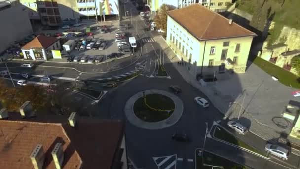 Aerial View Roundabout Downtown Uzice City Serbia Drone Shot — Stockvideo