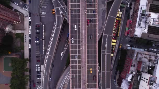 Aerial View Traffic Brooklyn Bridge Usa Top Drone Shot — Video Stock