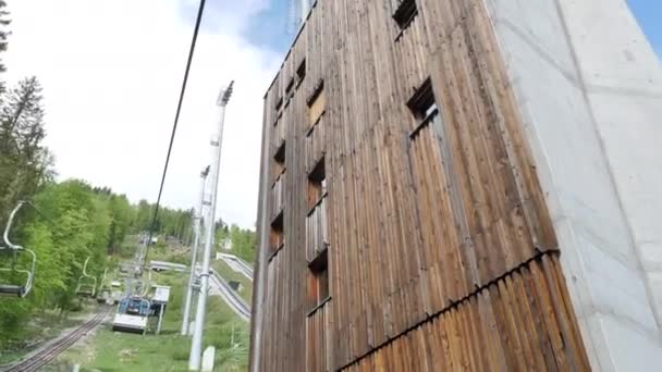 Commentator Bridge Winter Ski Jumps Planica Slovenia Summer — Stock video