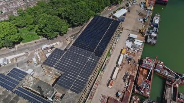 Aerial View Tusen Wan Slaughterhouse Lot Solar Panels Top Building — Vídeo de stock