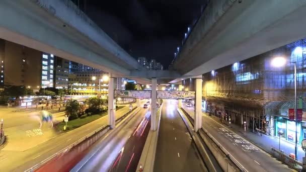 Night Time Lapse Traffic Kwun Tong Mtr Railway Bridge — Stockvideo
