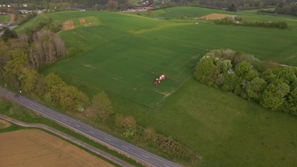 Aerial Footage Large Meadow German Hesse Region Farmer Driving His — ストック動画