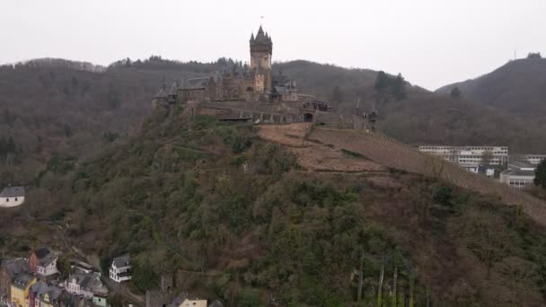 Drone Flight Looking Castle Town Cochem Germany Rhineland Palatinate — Video