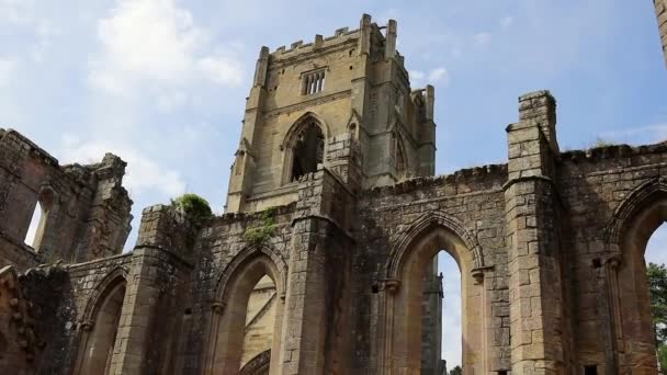 Upward View Ruined Cistercian Monastery Fountains Abby North Yorkshire — Stockvideo