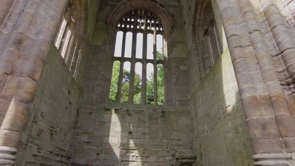 Church Tower Steeple Ruined Cistercian Monastery Fountains Abby North Yorkshire — Stock Video