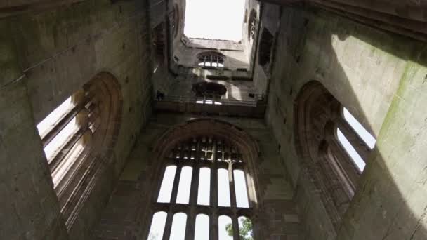 Church Tower Steeple Ruins Fountains Abby North Yorkshire — Stock video