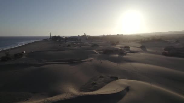 Κηφήνας Πλάνα Από Dunas Maspalomas Στο Gran Canaria Βράδυ Ηλιοβασίλεμα — Αρχείο Βίντεο