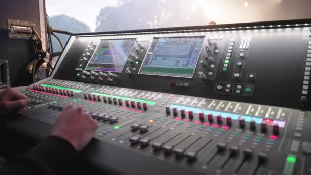 Large Festival Stage Mixing Desk Outlook Festival Operators Hand Moving — Stok video