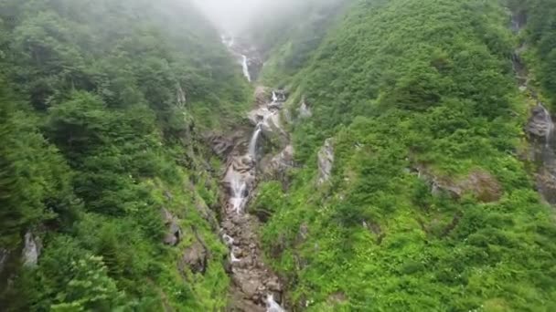 Incredible Deep Drone Flight Lush Green Waterfalls High Mountains Rize — Vídeos de Stock