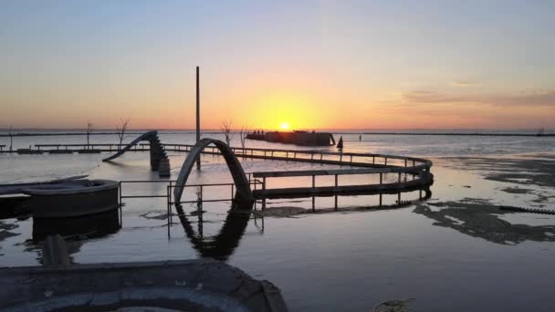 Ruins Flooded Resort Town Villa Epecuen Argentina Sunset Drone — Wideo stockowe