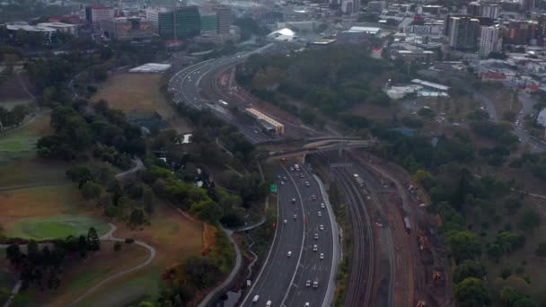 Aerial View Railway Highway Brisbane Queensland Australia Drone Shot — Vídeo de Stock