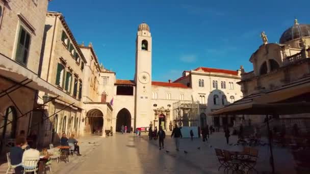 View Dubrovnik Cathedral Street Dubrovnik Croatia Sunrise Tourists Roaming Location — Stockvideo