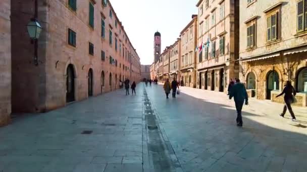 Walking Historical Ancient City Streets Dubrovnik Beautiful Historic Architecture Landmarks — Stockvideo