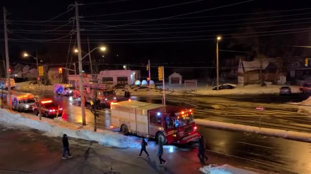 Flashing Fire Trucks Finishing Aftermath Smoking Damaged Small Business Incident — Video