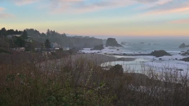 Colorful Vibrant Sunset Sky Harris Beach Brookings Oregon Many Sea — Stok video