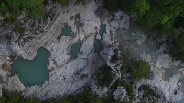 Aerial Drone View Cliff Albanian Canyon Syri Ciklopit — Stock video