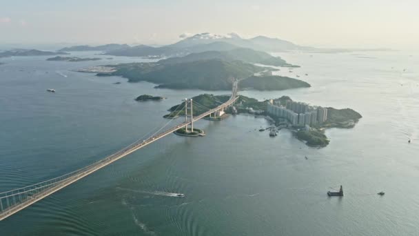 Amazing Aerial Shot Tsing Bridge Wan Island Hong Kong — 비디오