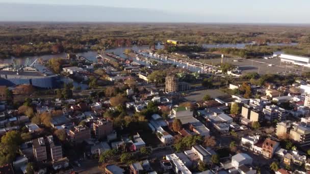Aerial View Tigre Village River Background Sunset Time Panoramic View — Stockvideo