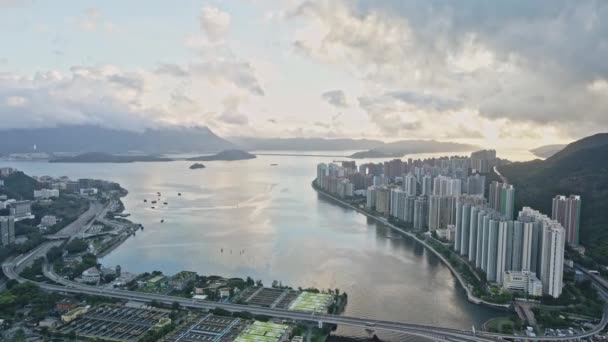 Sunrise Aerial View Shan Shatin Dramatic Sky Hong Kong — Vídeos de Stock