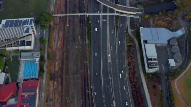 Busy Highway Roma Street Train Station George Square Brisbane Aerial — Stok video