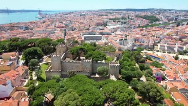 Drone Shot Castle Lisbon Castelo Jorge Drone Shot — Stock videók