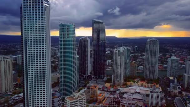 Architectural Structures Beachfront Gold Coast City Queensland Australia Aerial Drone — Vídeo de Stock